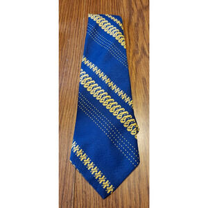 Sears Mens Store Blue And Gold Rope Pattern Striped Polyester Wide Necktie Tie
